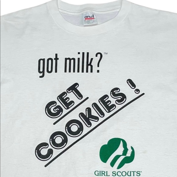 RARE GIRL SCOUTS COOKIES Vintage T-shirt Adult LARGE Git Milk Parody Snack Tee - Picture 5 of 5